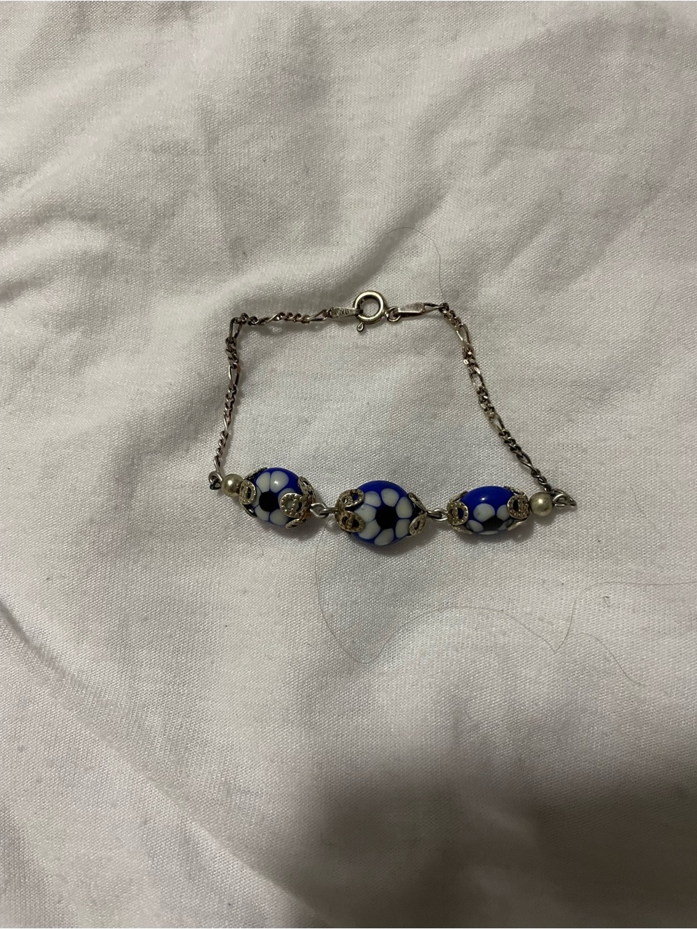 Blue and White Floral Bead Bracelet - Women Jewelry